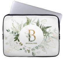 Elegant Monogram B Fern & Succulent Laptop sleeve