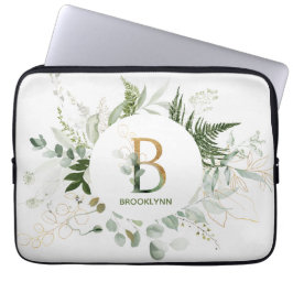 Elegant Monogram B Fern & Succulent Laptop sleeve