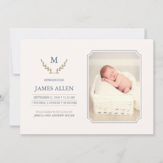 Elegant Monogram Baby Birth Meddelande