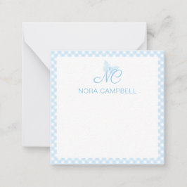 Elegant Monogram Baby blue Gingham-Personlig Anteckningskort