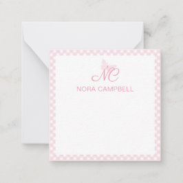 Elegant Monogram Baby Rosa Gingham Personlig Anteckningskort