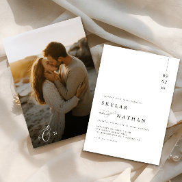 Elegant Monogram Beach Sunset Photo Budget Bröllop Inbjudningar