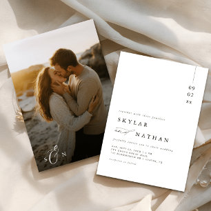 Elegant Monogram Beach Sunset Photo Budget Bröllop Inbjudningar