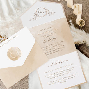 Elegant Monogram Beige Cream Watercolor Bröllop