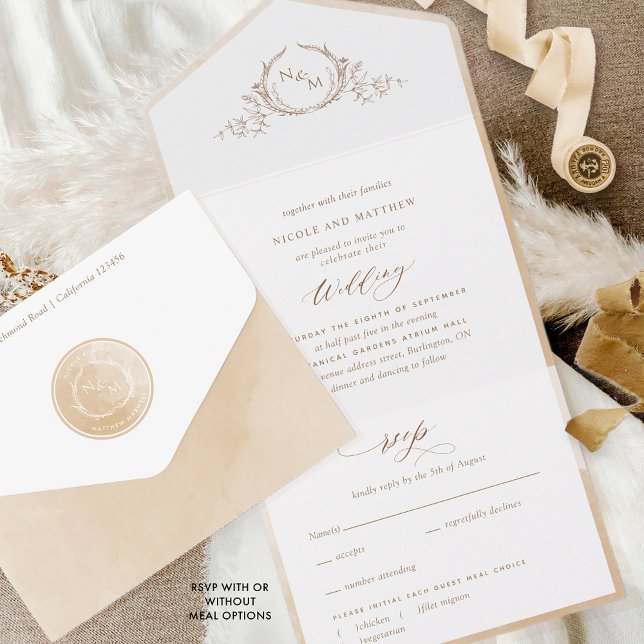 Elegant Monogram, Beige Cream Watercolor Bröllop A (Skapare uppladdad)