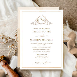 Elegant Monogram Beige Cream Watercolor Bröllop in Inbjudningar