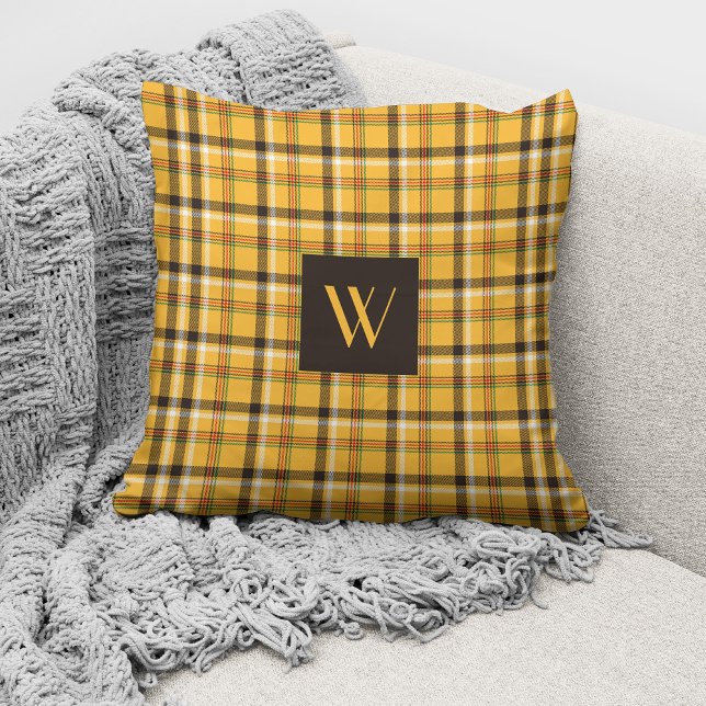 Elegant monogram beige rutigt mönster kudde (Skapare uppladdad)