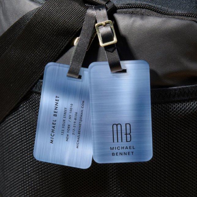 Elegant Monogram Blå Bagagebricka (Elegant Monogram Blue Luggage Tag)