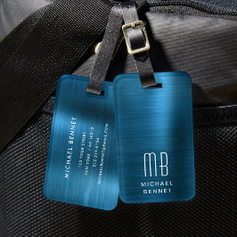 Elegant Monogram Blå Bagagebricka