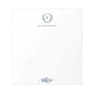 elegant monogram blå blommigt anteckningsblock