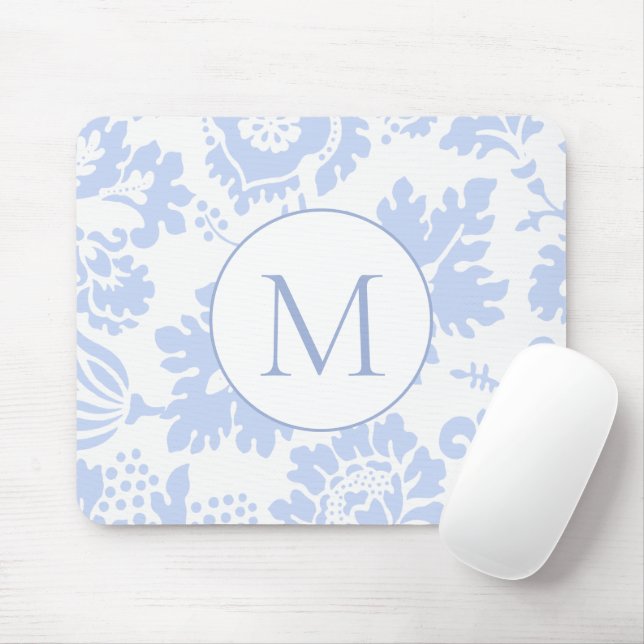 Elegant monogram blå blomster botanisk musmatta (Med mus)