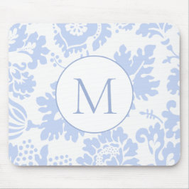Elegant monogram blå blomster botanisk musmatta