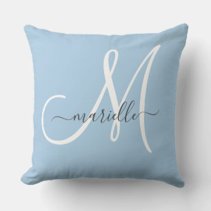 Elegant Monogram Blå Kuddvar Kudde