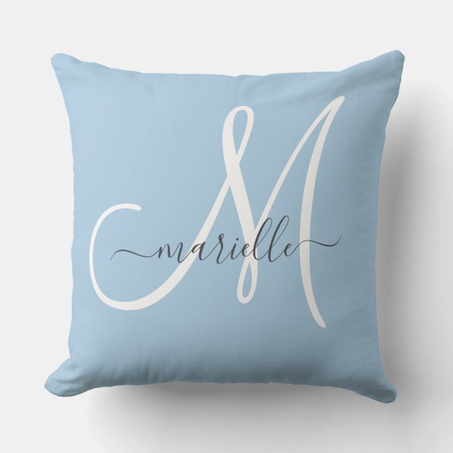 Elegant Monogram Blå Kuddvar Kudde (Framsida)