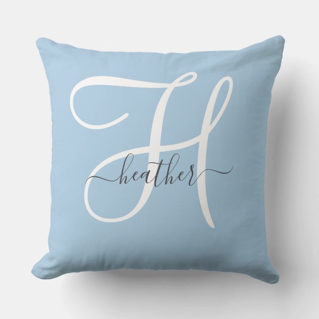 Elegant Monogram Blå Kuddvar Kudde (Framsida)