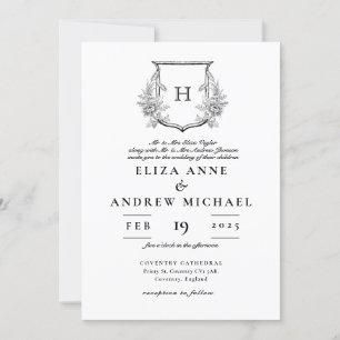 Elegant Monogram Black and White Bröllop Inbjudningar