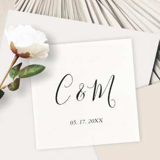 Elegant Monogram Black and White Bröllop Pappersservett