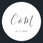 Elegant Monogram Black and White Bröllop Runt Klistermärke<br><div class="desc">Elegant bröllop Sticker</div>