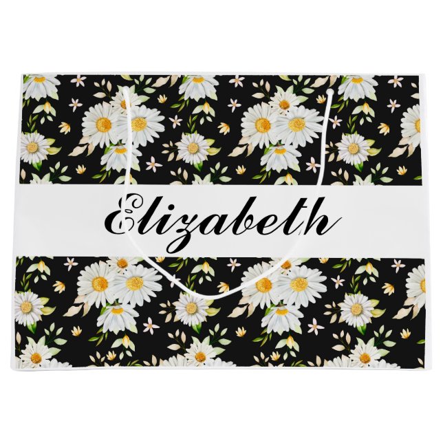 Elegant Monogram Black and White Daisy Mönster (Framsidan)