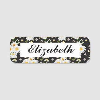 Elegant Monogram Black and White Daisy Mönster B Namnbricka