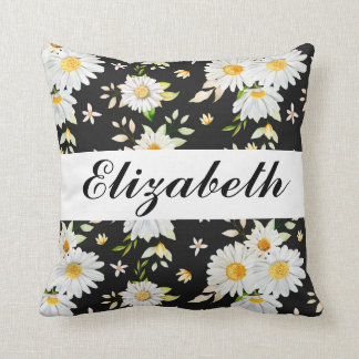 Elegant Monogram Black and White Daisy Mönster  Kudde