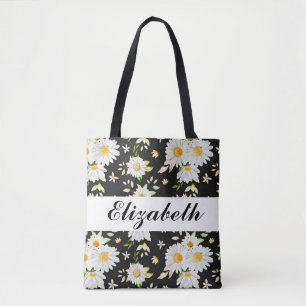 Elegant Monogram Black and White Daisy Mönster Tygkasse