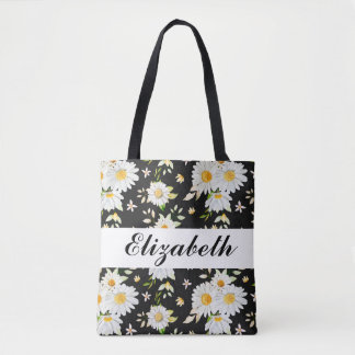 Elegant Monogram Black and White Daisy Mönster  Tygkasse