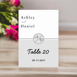 Elegant Monogram Black and White Grått Chic Bröllo Bordsnummer