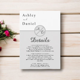 Elegant Monogram Black and White Grått Chic Bröllo Tilläggskort