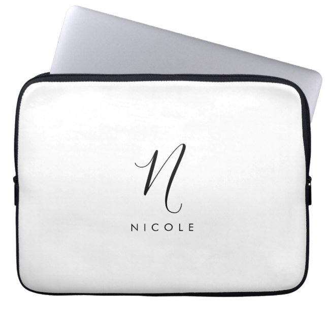 Elegant Monogram Black and White Laptop Fodral (Framsidan)