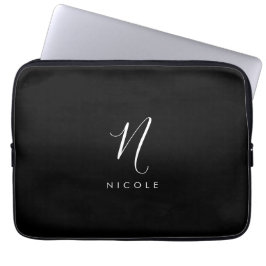 Elegant Monogram Black and White Laptop Fodral