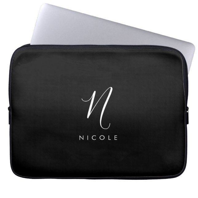 Elegant Monogram Black and White Laptop Fodral (Framsidan)