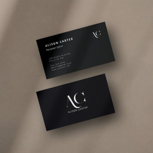 Elegant Monogram Black and White Modern minimal Visitkort