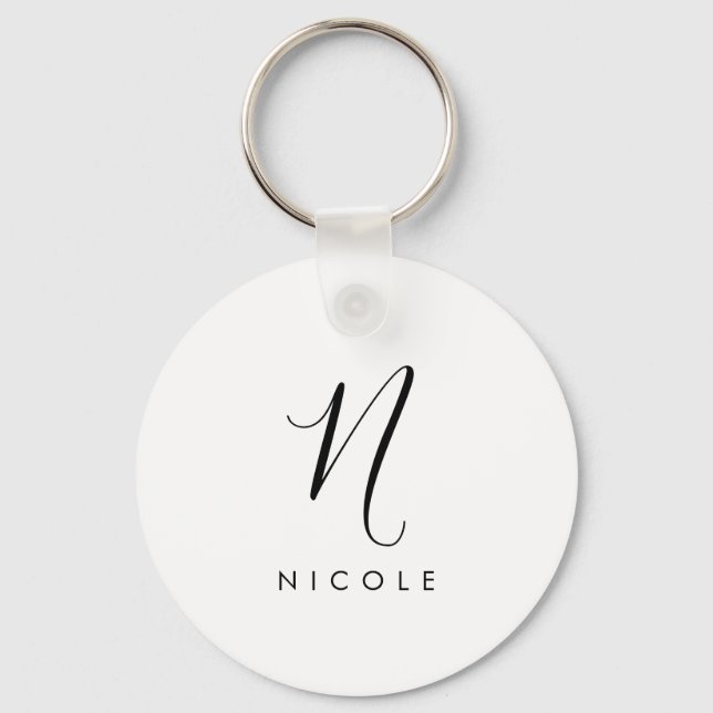Elegant Monogram Black and White Nyckelring (Framsida)