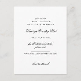 Elegant Monogram Black and White Reception Bröllop Tilläggskort