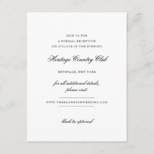 Elegant Monogram Black and White Reception Bröllop Tilläggskort
