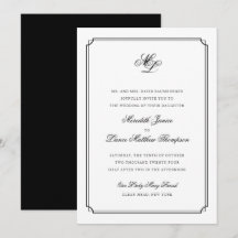 Elegant Monogram Black and White Script Bröllop