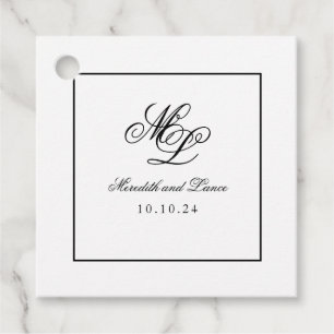 Elegant Monogram Black and White Script Gåvor Etiketter