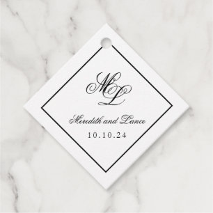 Elegant Monogram Black and White Script Gåvor Etiketter