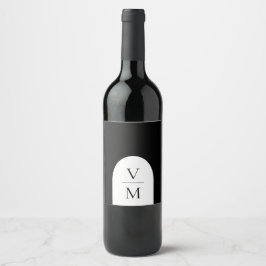 Elegant Monogram Black Bröllop Vinflaska Etikett