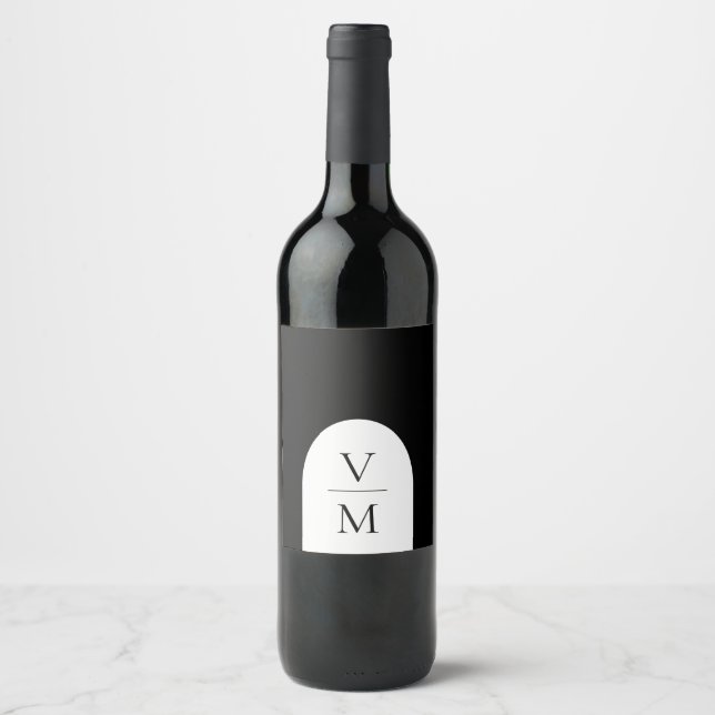 Elegant Monogram Black Bröllop Vinflaska Etikett (Framsida)