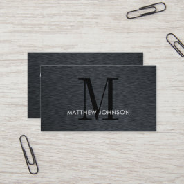 Elegant Monogram Black Brushed Metall Modern Offic Visitkort