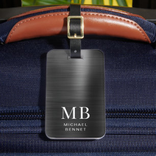 Elegant Monogram Black Brushed Metallic Bagagebricka