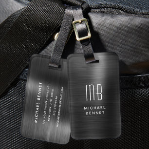 Elegant Monogram Black Brushed Metallic Bagagebricka
