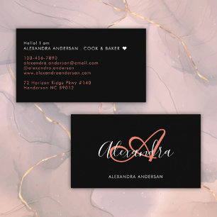 Elegant Monogram Black Coral Script Namn Visitkort