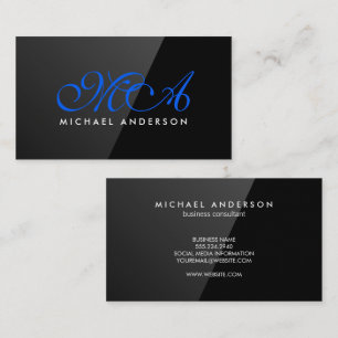 Elegant Monogram   Black Gloss Visitkort