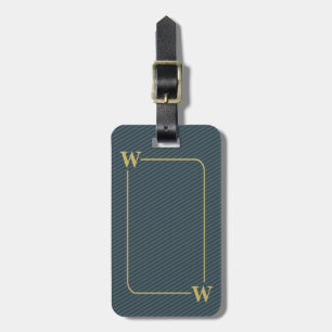 Elegant Monogram Black Gold Blue Randig Bagagebricka