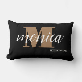 Elegant Monogram Black Gold Script minimal Lumbarkudde
