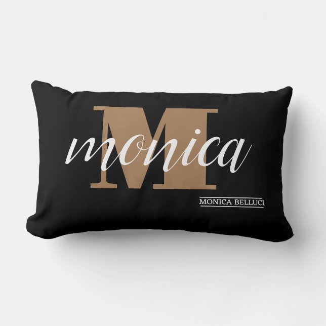 Elegant Monogram Black Gold Script minimal Lumbarkudde (Framsida)