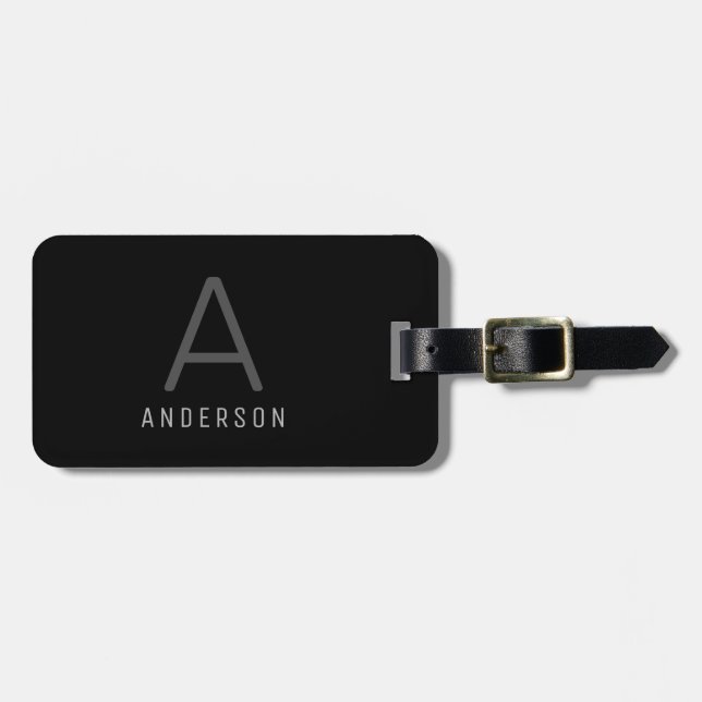 Elegant Monogram Black Grått Anpassningsbar Luggag Bagagebricka (Horisontell Framsida)